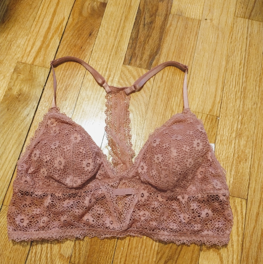Victoria's Secret pink floral lace bralette with cutout under the bust size medi